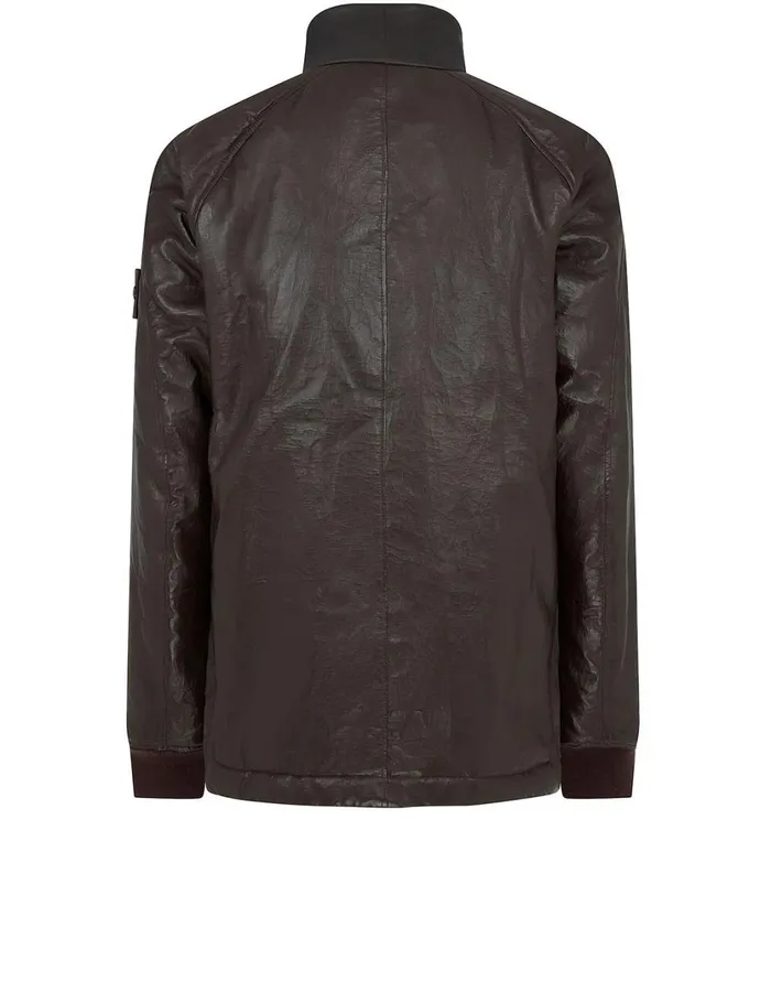 002F3 Featherweight Leather With Stretch Wool Nylon Down Ghost Piece Blouson In Dark BrownJackets Dark Brown Mens Stone Island Coats and Jackets