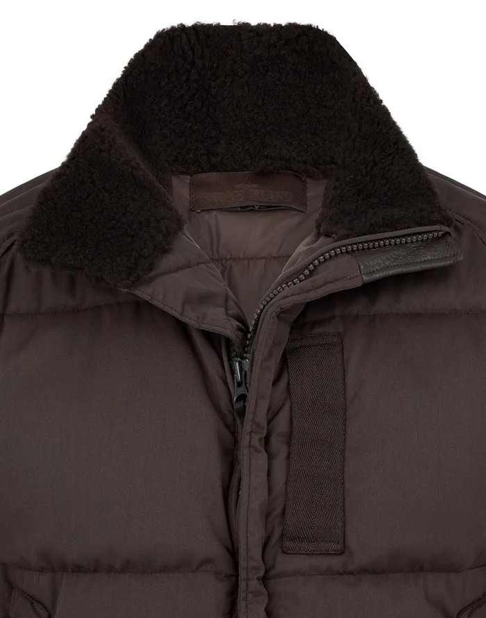 002F3 Featherweight Leather With Stretch Wool Nylon Down Ghost Piece Blouson In Dark BrownJackets Dark Brown Mens Stone Island Coats and Jackets