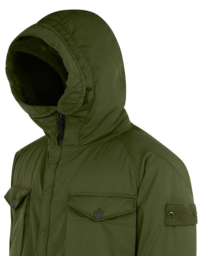 716F2 Stretch Wool NylonTc Down Ghost Piece Fishtail Parka In KhakiJackets Khaki Mens Stone Island Coats and Jackets