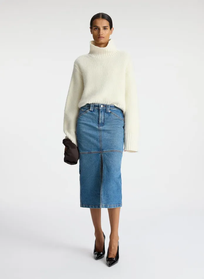 ALC Bottoms Alden Stretch Denim Midi Skirt Medium Wash 8211 Women