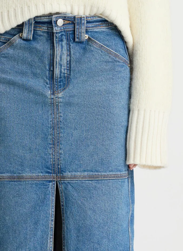 ALC Bottoms Alden Stretch Denim Midi Skirt Medium Wash 8211 Women