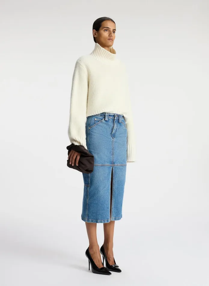 ALC Bottoms Alden Stretch Denim Midi Skirt Medium Wash 8211 Women