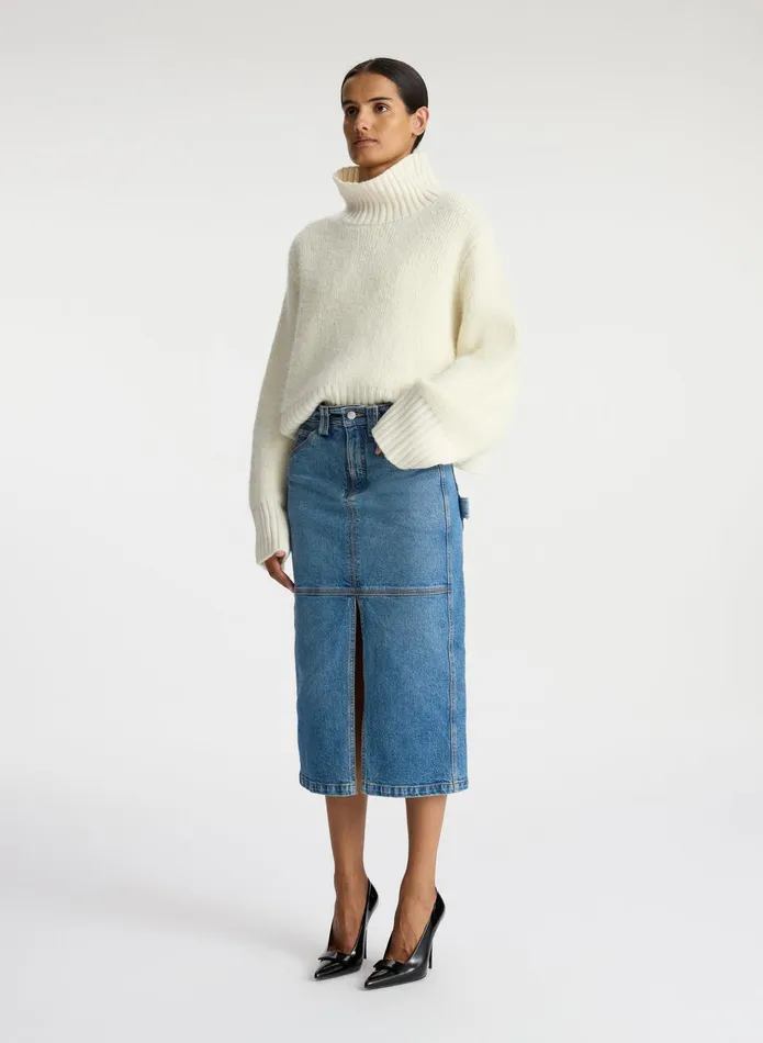 ALC Bottoms Alden Stretch Denim Midi Skirt Medium Wash 8211 Women