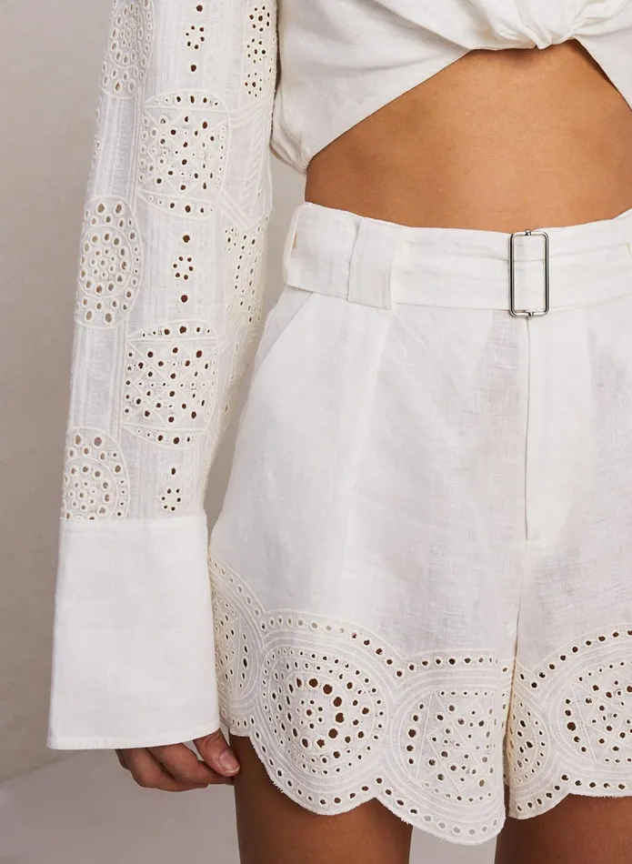 ALC Bottoms Milos Linen Eyelet Short Ivorycream 8211 Women