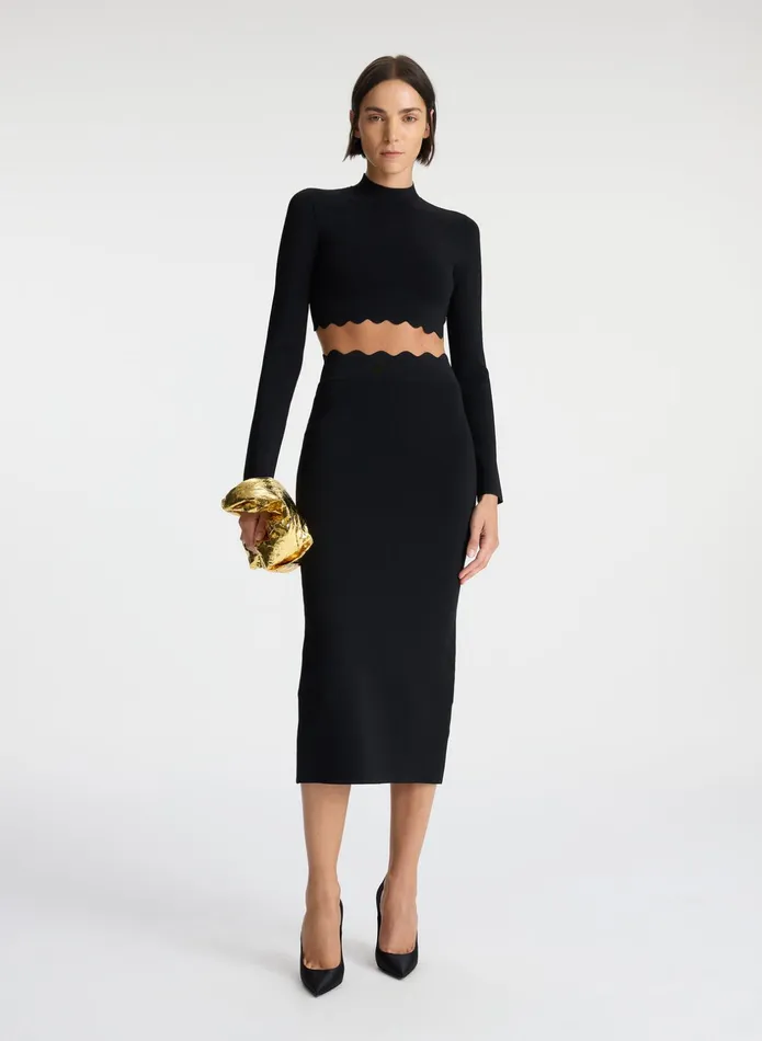 ALC Bottoms Quincy Scalloped Knit Midi Skirt Black 8211 Women