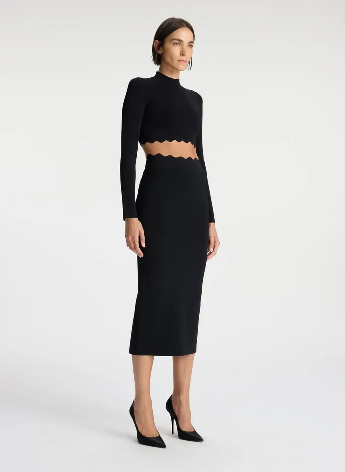 ALC Bottoms Quincy Scalloped Knit Midi Skirt Black 8211 Women