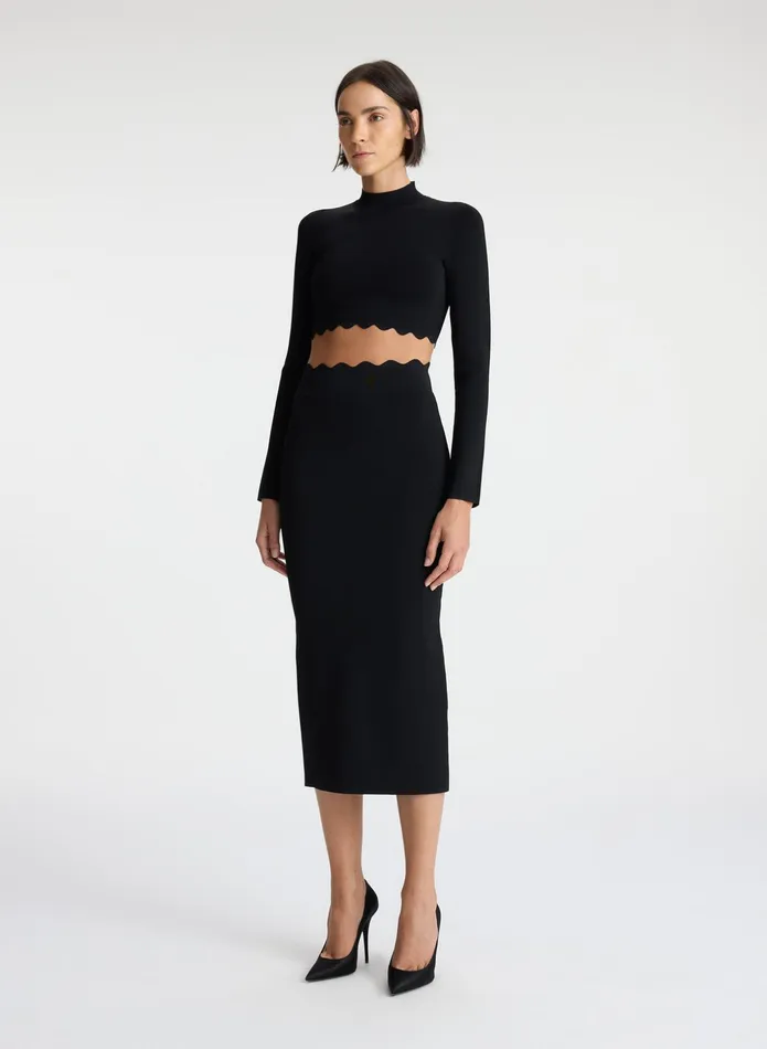 ALC Bottoms Quincy Scalloped Knit Midi Skirt Black 8211 Women