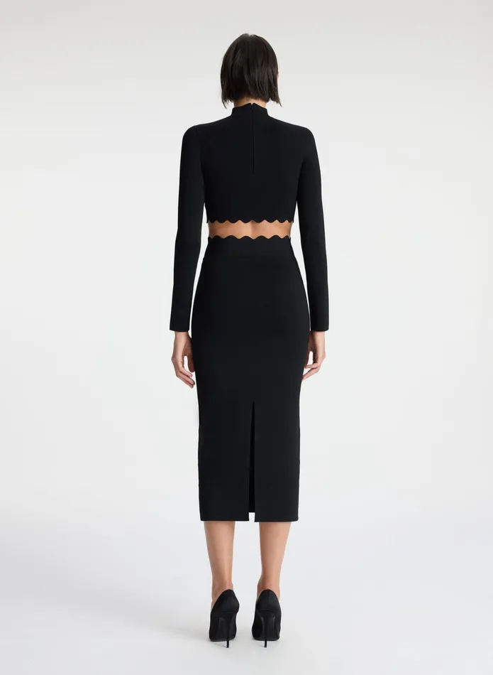 ALC Bottoms Quincy Scalloped Knit Midi Skirt Black 8211 Women