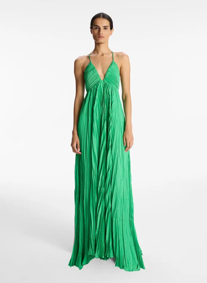 ALC Dresses Angelina Ii Satin Pleated Dress Verde 8211 Women
