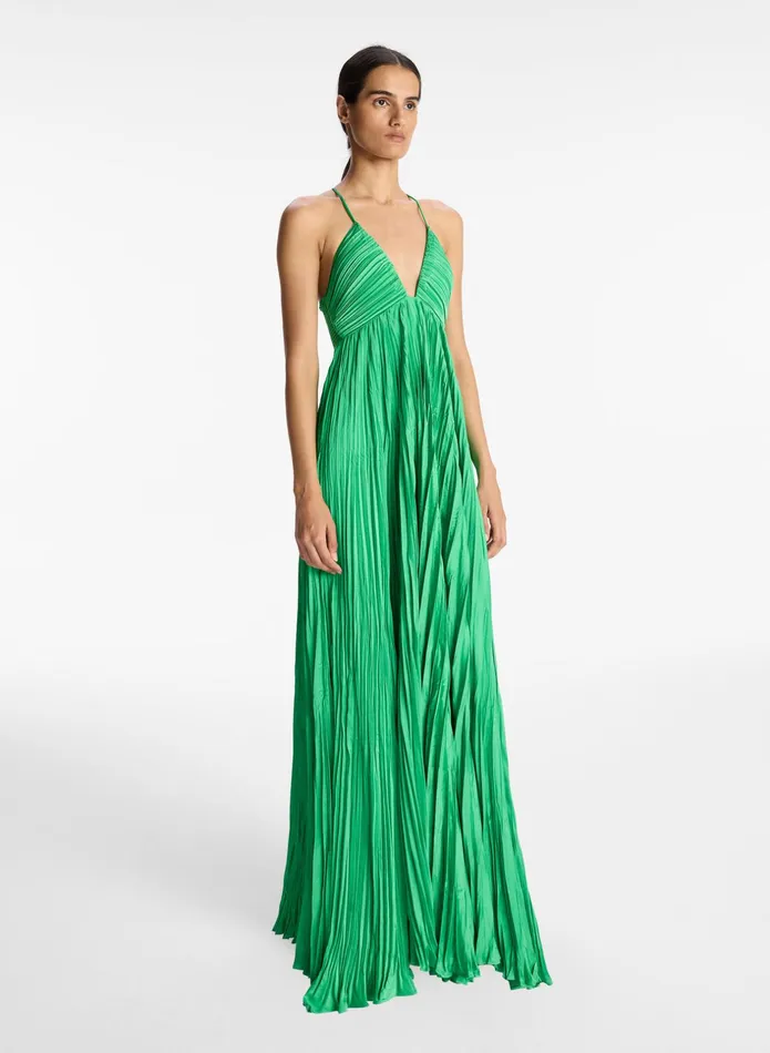 ALC Dresses Angelina Ii Satin Pleated Dress Verde 8211 Women