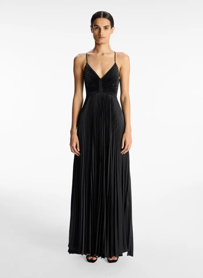 ALC Dresses Aries Satin Pleated Dress Black 8211 Women