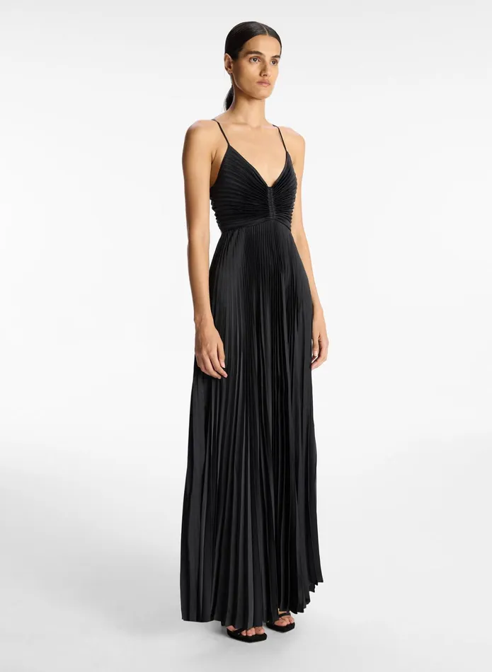ALC Dresses Aries Satin Pleated Dress Black 8211 Women