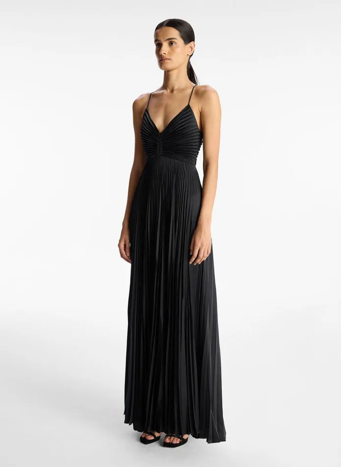 ALC Dresses Aries Satin Pleated Dress Black 8211 Women