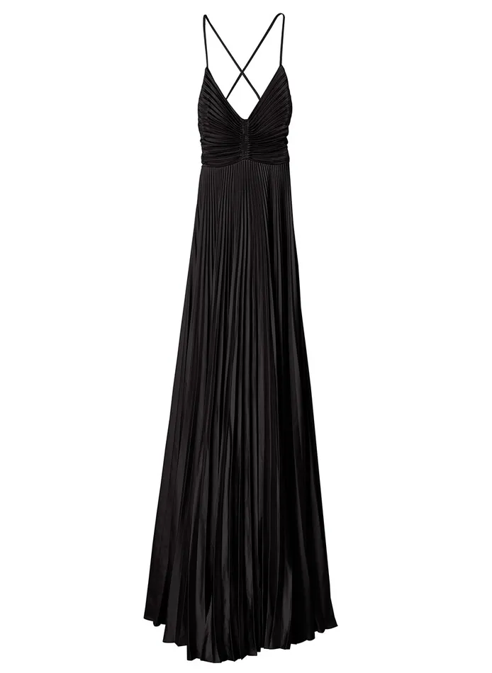 ALC Dresses Aries Satin Pleated Dress Black 8211 Women