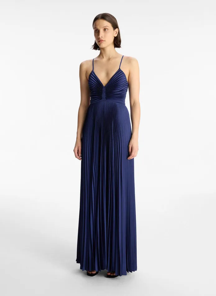 ALC Dresses Aries Satin Pleated Dress Riviera 8211 Women