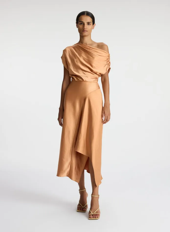 ALC Dresses Jasmine Satin Midi Dress Sandstone 8211 Women