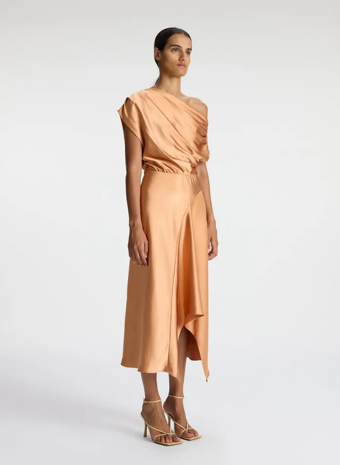 ALC Dresses Jasmine Satin Midi Dress Sandstone 8211 Women