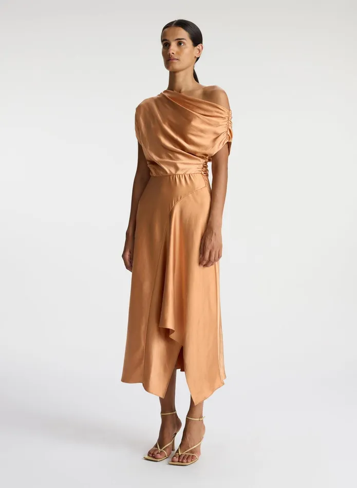 ALC Dresses Jasmine Satin Midi Dress Sandstone 8211 Women