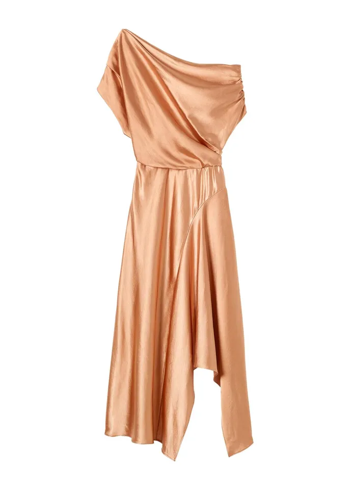 ALC Dresses Jasmine Satin Midi Dress Sandstone 8211 Women
