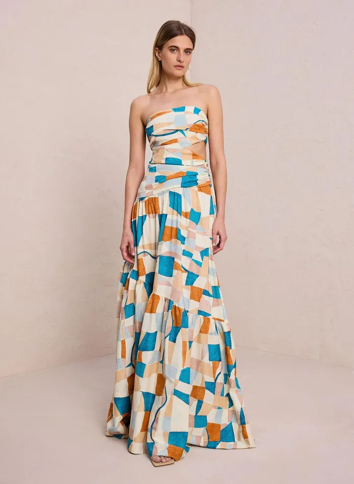 ALC Dresses Lark Strapless Maxi Dress Amalfi Blueapricot Multi 8211 Women