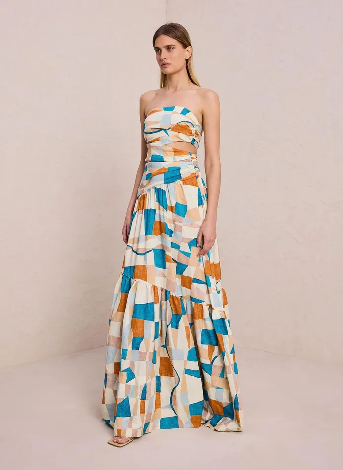 ALC Dresses Lark Strapless Maxi Dress Amalfi Blueapricot Multi 8211 Women