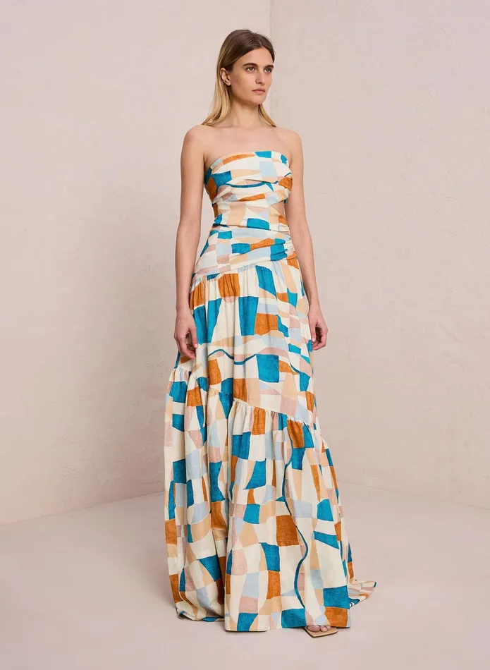 ALC Dresses Lark Strapless Maxi Dress Amalfi Blueapricot Multi 8211 Women
