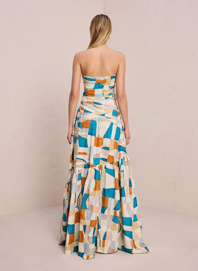 ALC Dresses Lark Strapless Maxi Dress Amalfi Blueapricot Multi 8211 Women