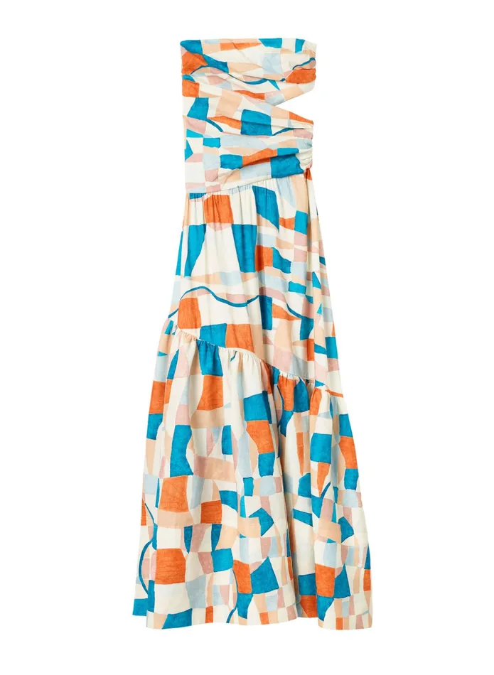 ALC Dresses Lark Strapless Maxi Dress Amalfi Blueapricot Multi 8211 Women