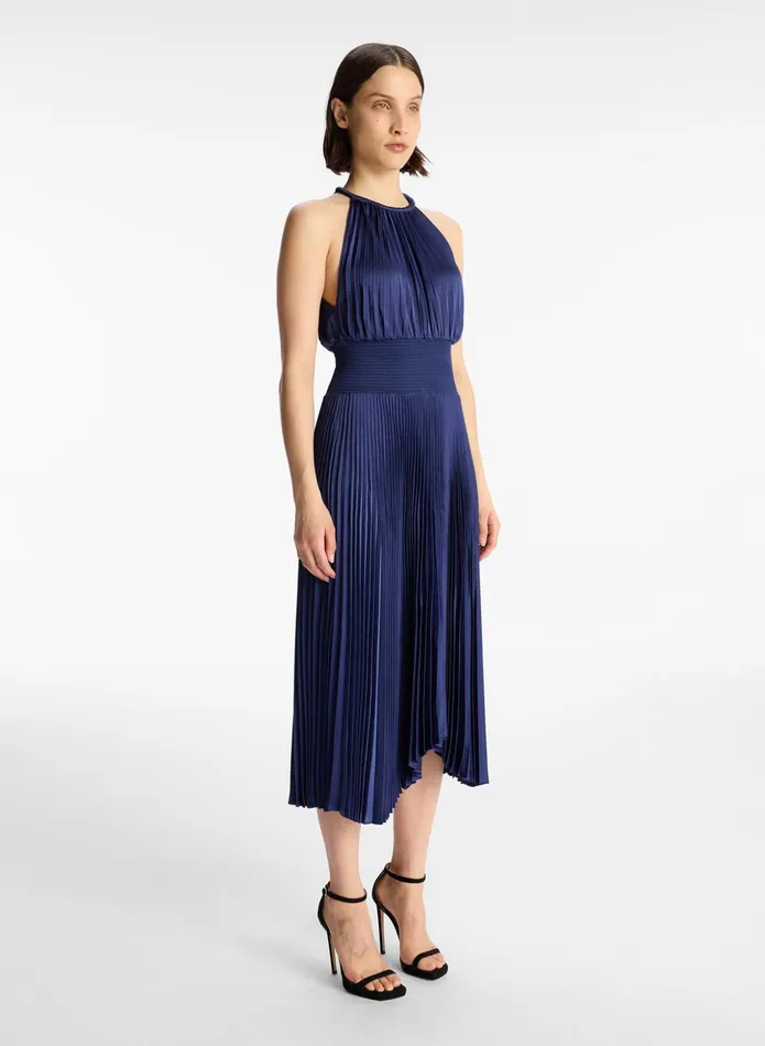 ALC Dresses Renzo Ii Satin Pleated Dress Riviera 8211 Women