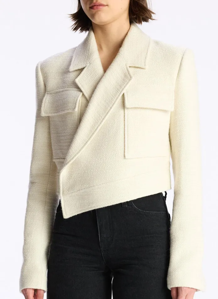 ALC Jackets and Coats Reeve Cropped Tweed Jacket Buttercream 8211 Women