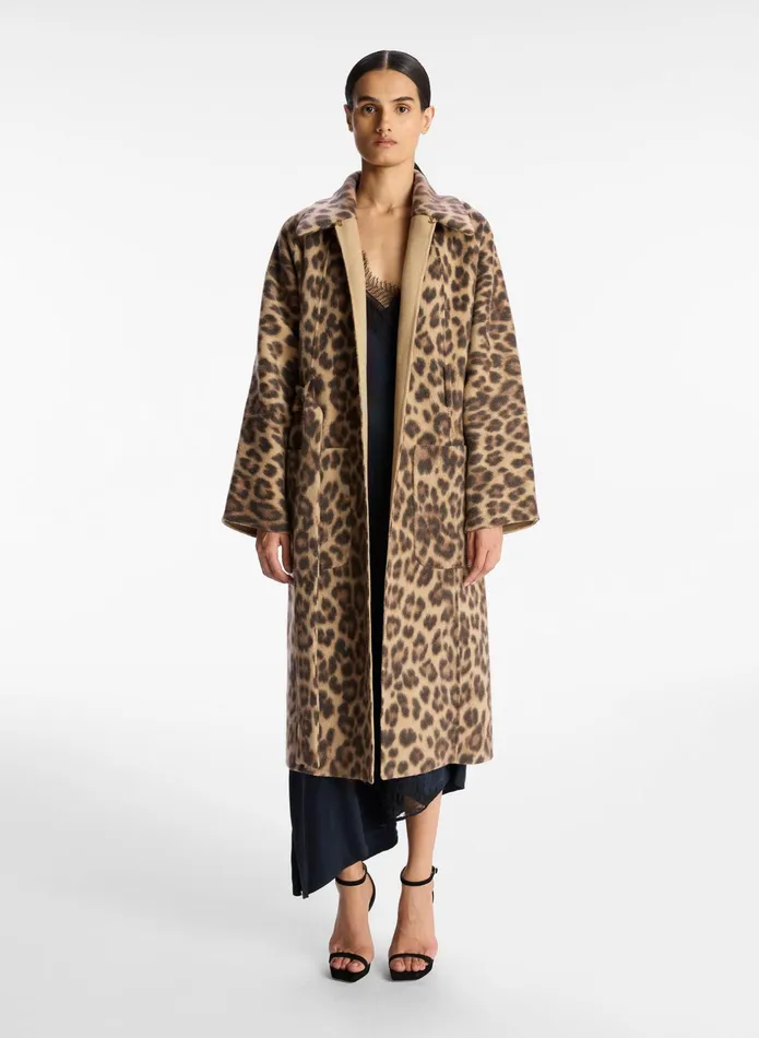 ALC Jackets and Coats Winslet Printed Wool Coat Camelblack 8211 Women
