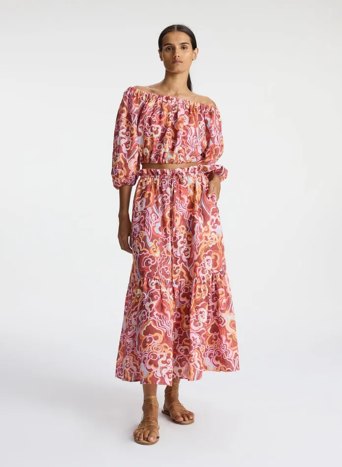 ALC Skirts Francis Linen Midi Skirt Baked Clay Multi 8211 Women