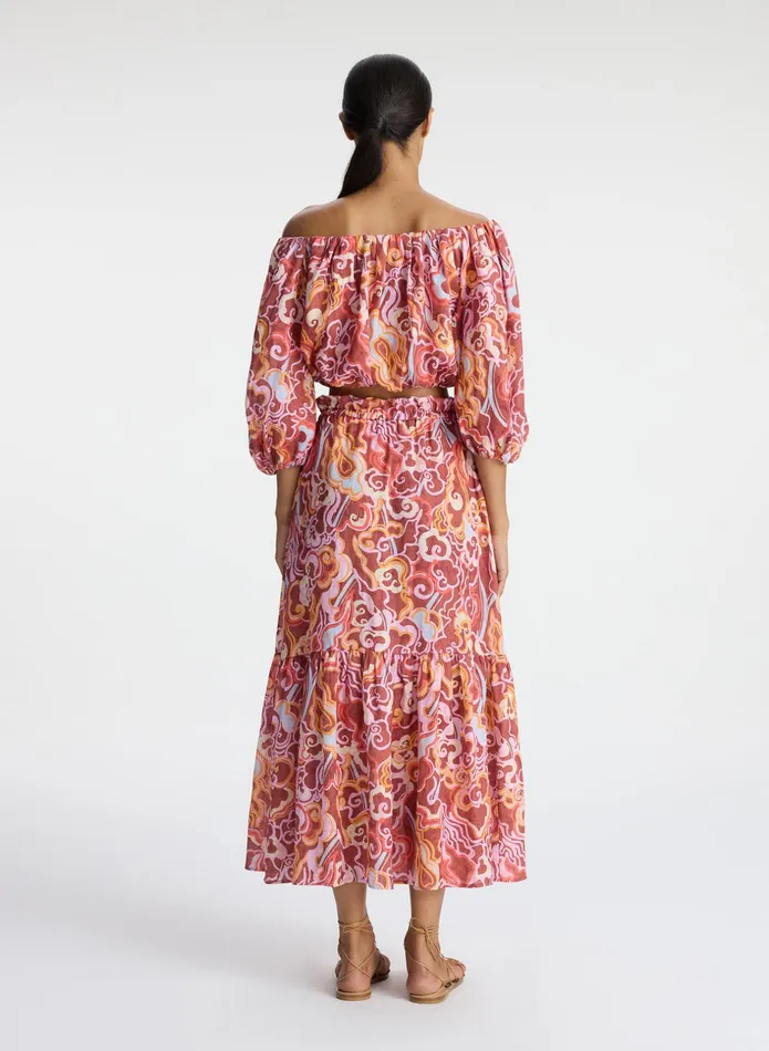 ALC Skirts Francis Linen Midi Skirt Baked Clay Multi 8211 Women