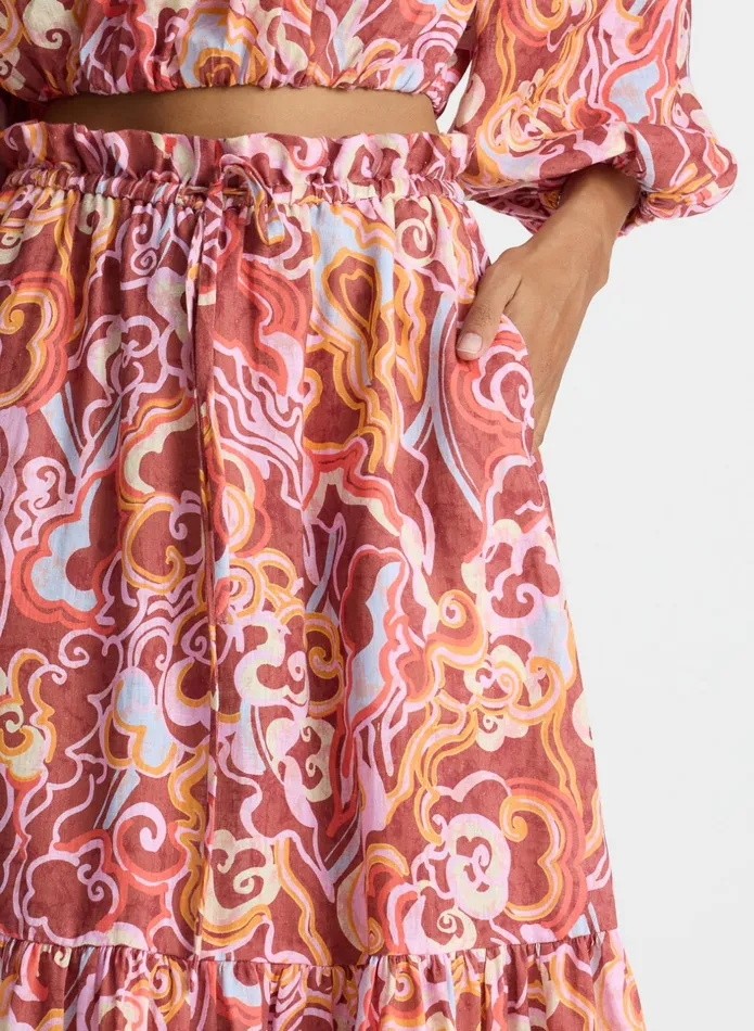 ALC Skirts Francis Linen Midi Skirt Baked Clay Multi 8211 Women