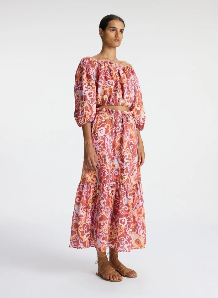 ALC Skirts Francis Linen Midi Skirt Baked Clay Multi 8211 Women
