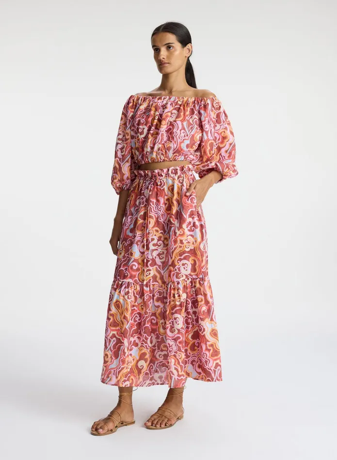 ALC Skirts Francis Linen Midi Skirt Baked Clay Multi 8211 Women