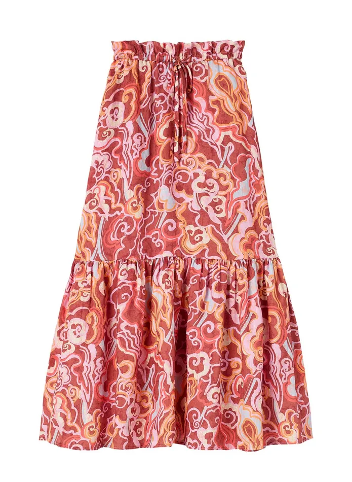 ALC Skirts Francis Linen Midi Skirt Baked Clay Multi 8211 Women