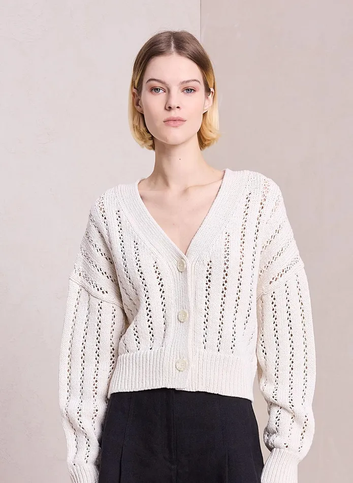 ALC Sweaters Drew Cotton Knit Cardigan Ecru 8211 Women