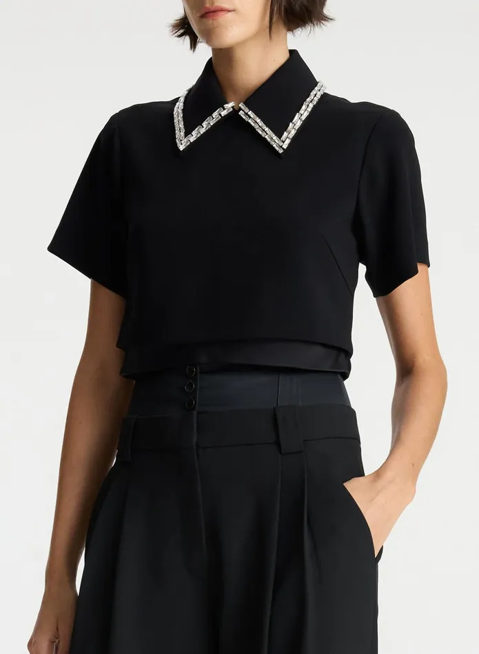 ALC Tops Lark Embellished Satin Contrast Top Black 8211 Women