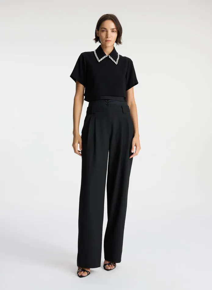 ALC Tops Lark Embellished Satin Contrast Top Black 8211 Women
