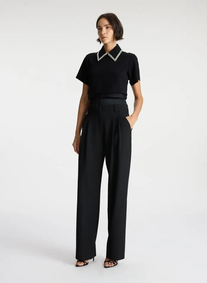 ALC Tops Lark Embellished Satin Contrast Top Black 8211 Women