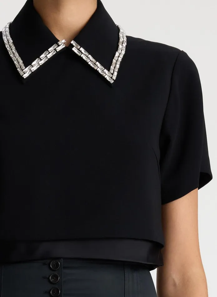 ALC Tops Lark Embellished Satin Contrast Top Black 8211 Women