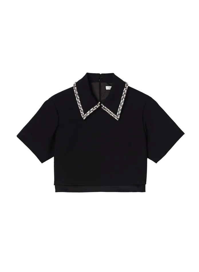 ALC Tops Lark Embellished Satin Contrast Top Black 8211 Women