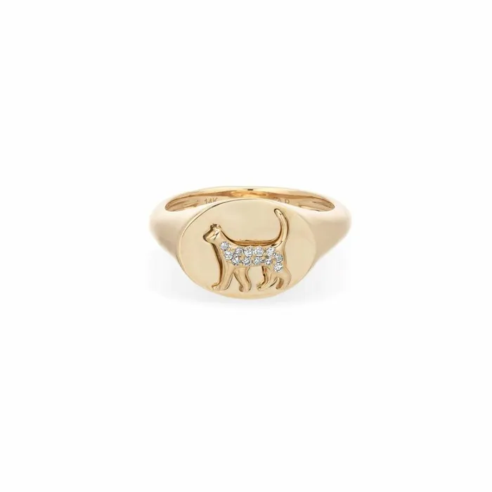 Adina Reyter Signet Pav Diamond Cat Signet Ring Cat 8211 Rings