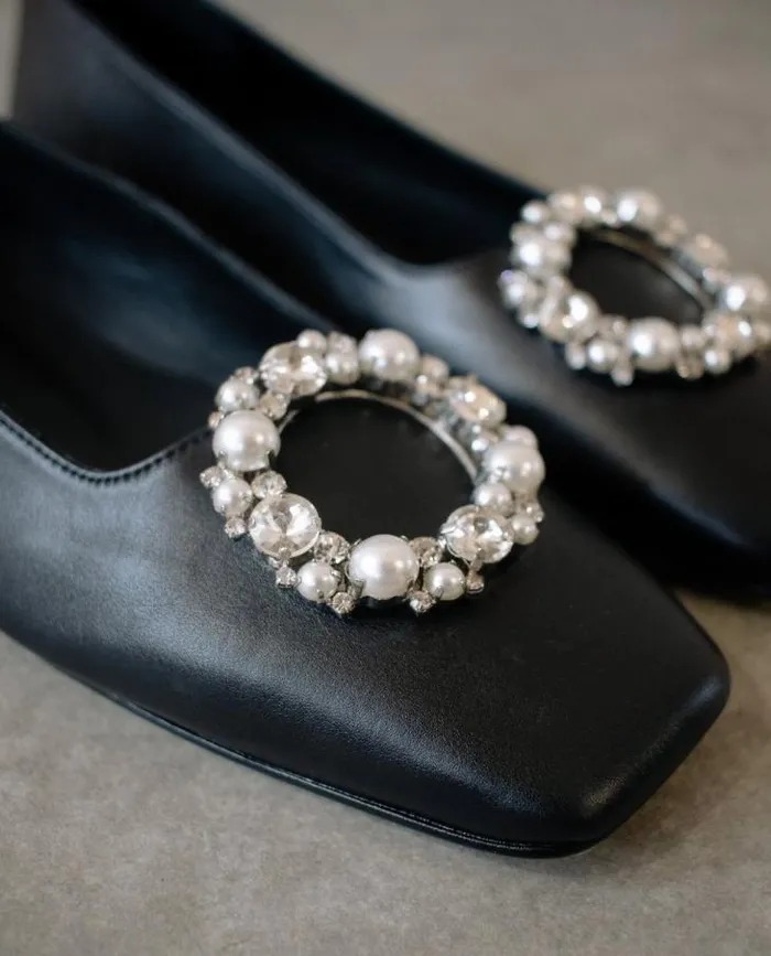 ALOHAS Ballet Flats Women Bella Crystal 8211 Black Leather Flats