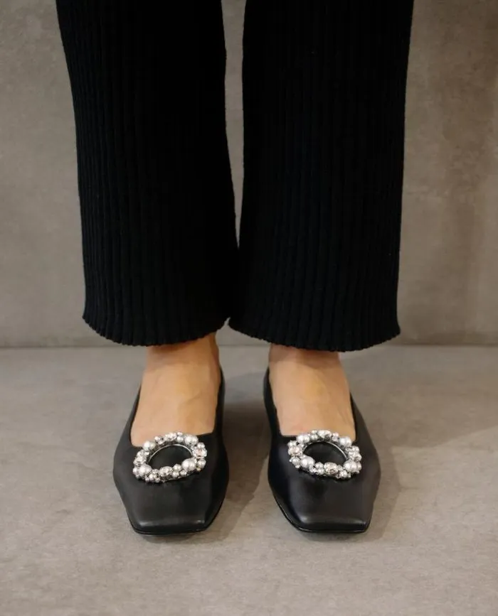 ALOHAS Ballet Flats Women Bella Crystal 8211 Black Leather Flats