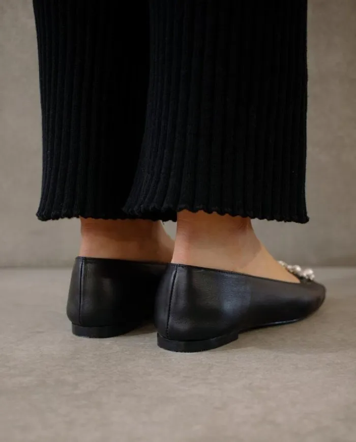 ALOHAS Ballet Flats Women Bella Crystal 8211 Black Leather Flats