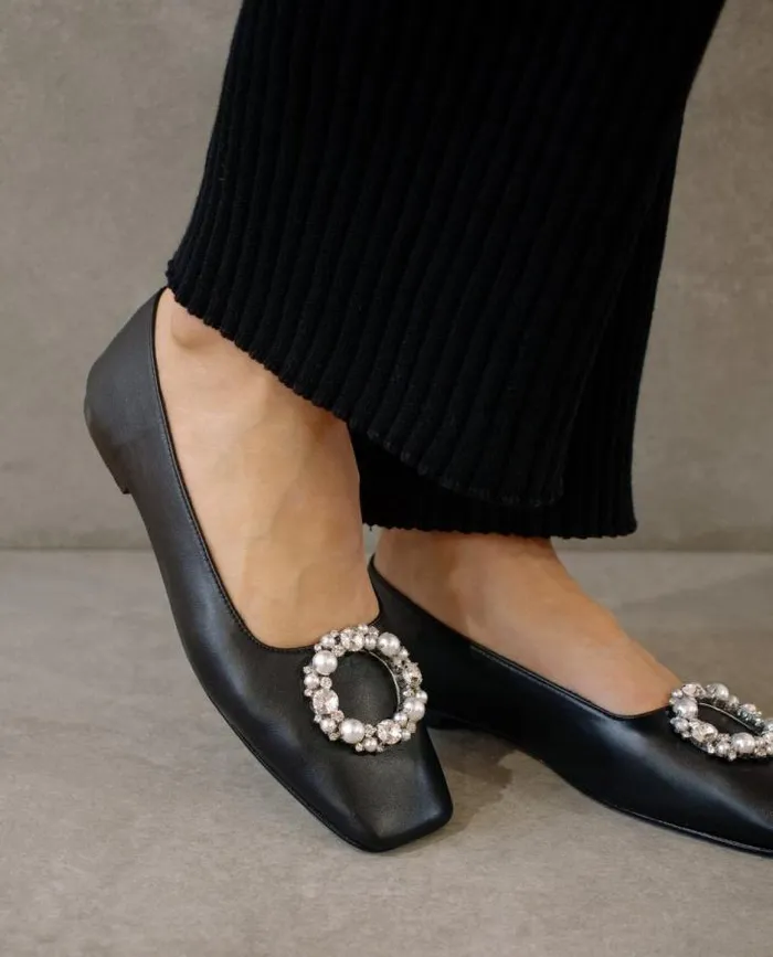 ALOHAS Ballet Flats Women Bella Crystal 8211 Black Leather Flats
