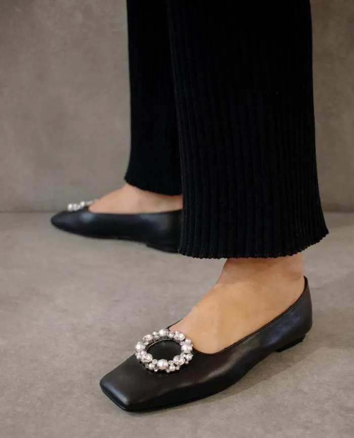 ALOHAS Ballet Flats Women Bella Crystal 8211 Black Leather Flats