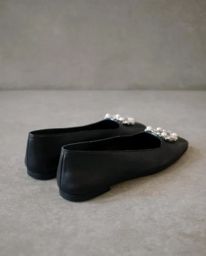 ALOHAS Ballet Flats Women Bella Crystal 8211 Black Leather Flats